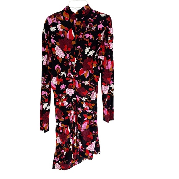A.L.C. Silk Marcel Floral Draped Floral Stretch Mini Dress Black Pink Size 10 - Picture 11 of 16